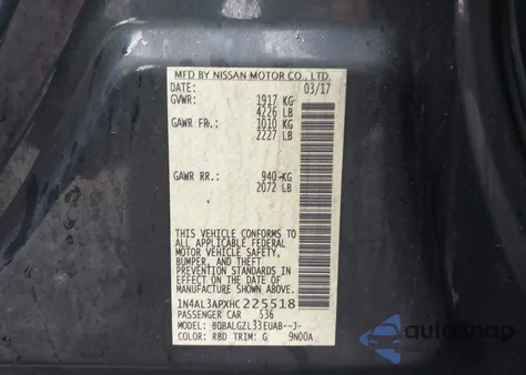 2017 Nissan Altima 2.5 z USA, uszkodzony, nr VIN 1N4AL3APXHC225518